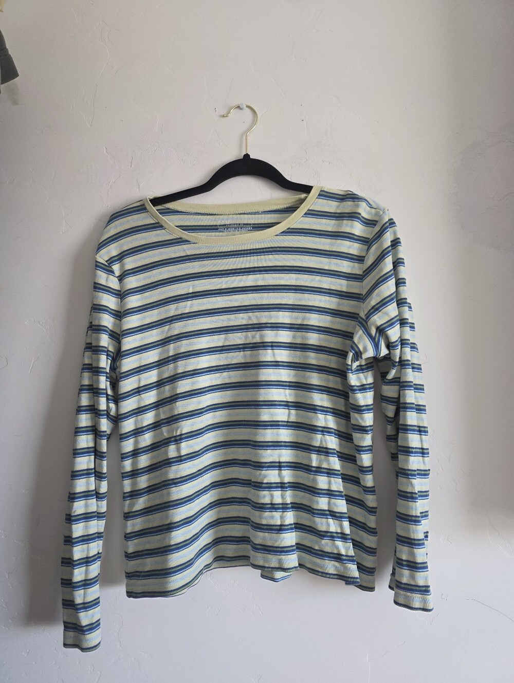 Basic Editions Green and Blue Striped Long Sleeve Tee
